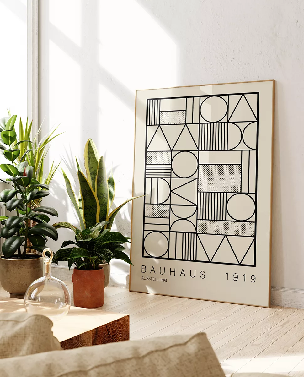 Bauhaus, Bauhaus poster, bauhaus beuge poster, geometric wall art, bohemian decor, famous designer poster, ausstellung 1919, Wall Gallery Print | Decorate with posters | Beige bedroom, beige Livingroom decor, home decoration | Peaceful Livingroom decoration | Minimalist bedroom | 2024 bedroom decor, home wall hangings, retro poster.