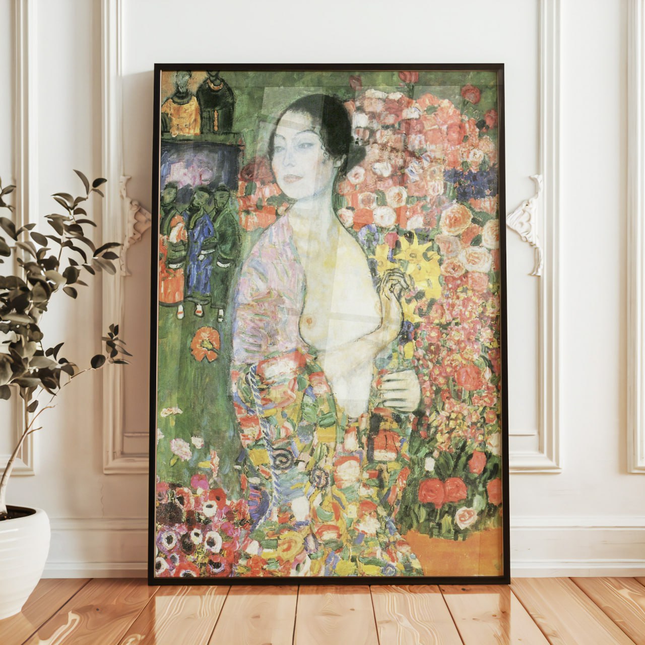 Gustav Klimt - Lady with Fan Print | Vibrant Floral Artwork