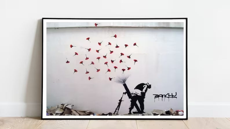 Banksy 'Flower Thrower' Poster: Peaceful Protest Art, Street Art, Floral Cannon, Modern Flowers Artwork, Banksy Wall Art, Street Art Decor Wall art, print, Poster, Housewarming, Home decor, Girl, Art print, art, Aesthetic, Gifts, Vintage ,Colorful Print, Banksy Print, Graffiti Art Print