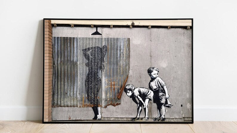 Banksy Naughty Boys Poster, Looking at theGirl, Nude woman Artwork, Banksy Paint, Street Wall Art, Urban Print, Contemporary Art, LARGE SIZE Wall art, print, Poster, Housewarming, Home decor, Girl, Art print, Banksy Print, Graffiti Art Print