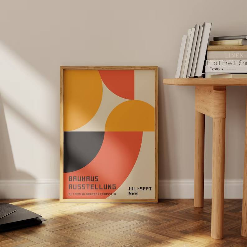 wall art gallery, housewarming gift, Bauhaus poster, vintage exhibition, Bauhaus print, bauhaus exhibition, geometric art, Minimalist decoration, Bauhaus, orange print, orange decoration, Image of the bauhaus, baby gifts, Gifts for wife, Gifts for sister, Gifts for mom, Gifts for husband, Gifts for girls