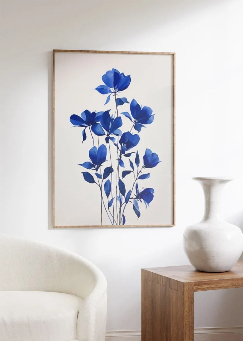 Wall art, print, Poster, Housewarming, Home decor, Girl, Art print, art, Aesthetic, Gifts, Vintage, Vintage Poster, Vintage Wall Art, Flower Art, Gifts, Blue, Blue Wall Art