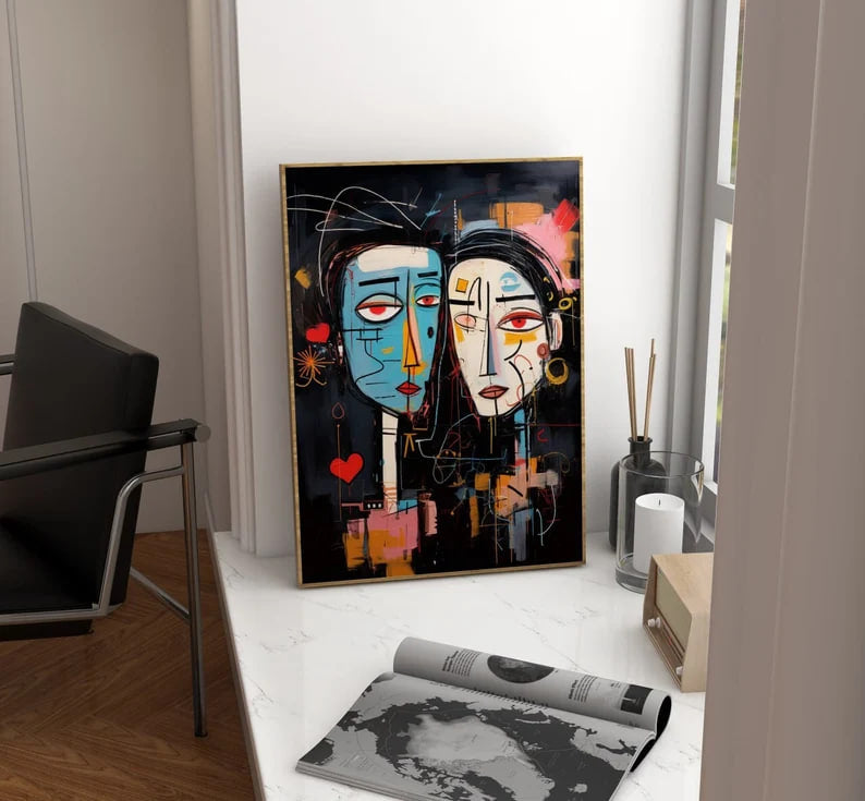 Contemporary Art Poster, Romantic Abstract painting, Abstract Wall Art, Basquiat Style, Expressionism Artwork, Black Home Decor