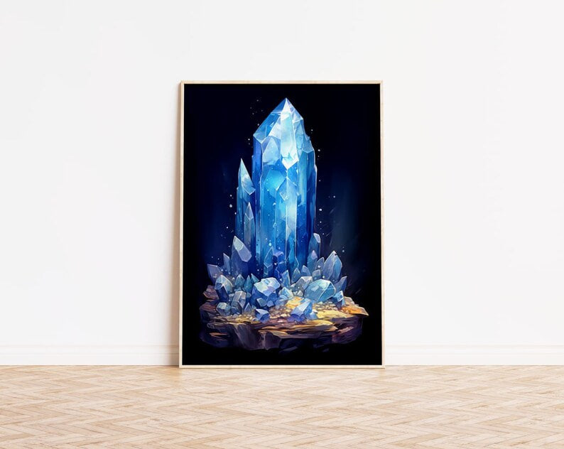 Blue Quartz Crystal Formation - Mystical Modern Art Print