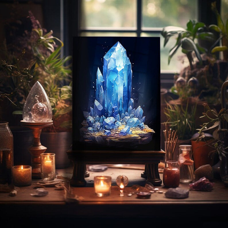Blue Quartz Crystal Formation - Mystical Modern Art Print