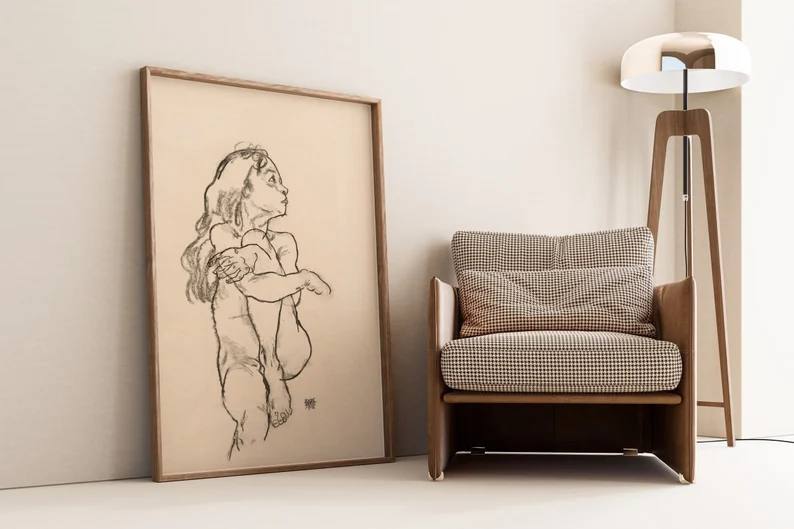 vintage poster, Minimalist decoration, gallery wall, famous art, egon schiele art, egon schiele poster, rare egon schiele, Portrait of a girl Beige, art print, baby gifts, Gifts for wife, Gifts for sister, Gifts for mom, Gifts for husband, Gifts for girls