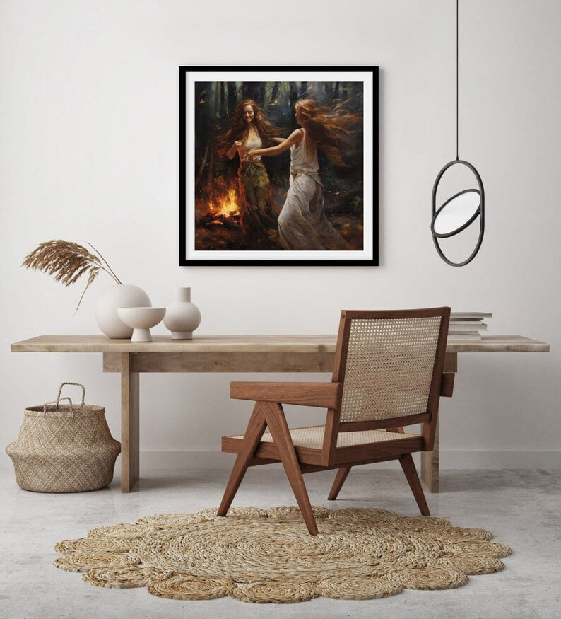 Enchanted Forest Witches Print, Magical Woods Poster, Witchcraft Art, Mystical Decor, Nature Magic Art, HIGH QUALITY POSTER| Vintage Poster