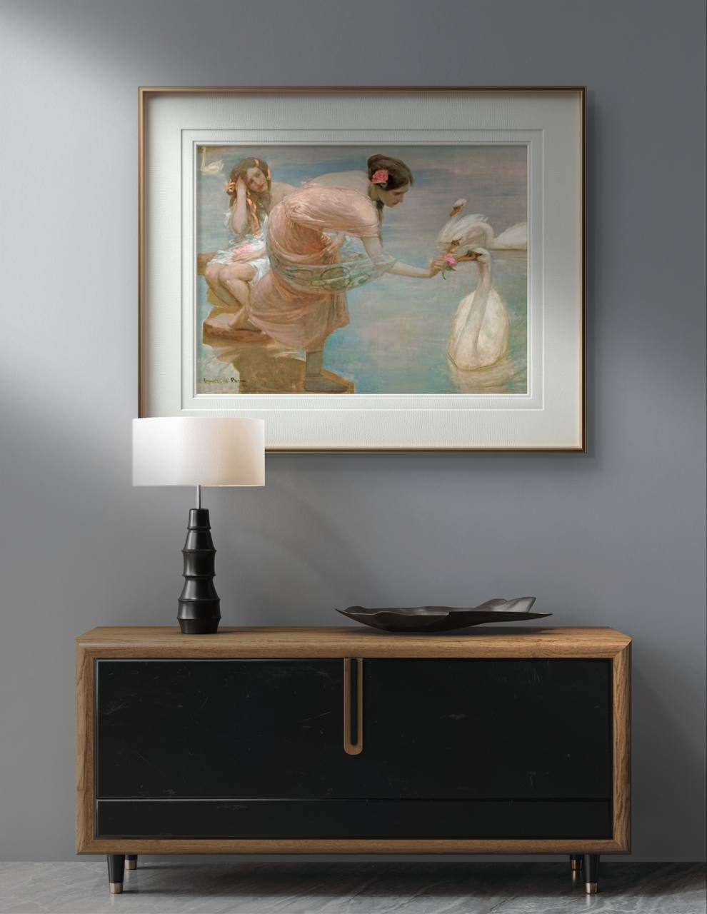 "A captivating art reproduction of 'A Summer Morning' by famous artist Rupert Bunny. Vintage pastel art. This piece of home decor captures the peaceful ambiance and delicate beauty of the late 19th to early 20th century, making it an ideal addition to enhance the charm and sophistication of any room.