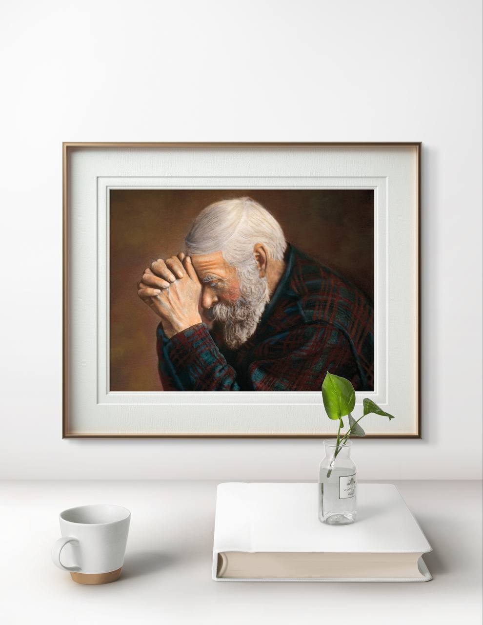 This framed poster features Eric Enstrom's "Grace," a poignant portrayal of an elderly man in deep prayer. The warm tones and meticulous details capture a moment of reflection and serenity, making it an ideal piece of wall art for any space seeking to evoke peace and contemplation. Perfect for adding a spiritual touch to your home decor. Beautiful Christmas Decoration.