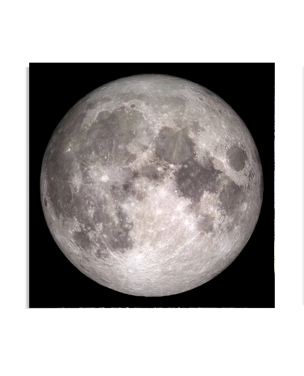 This striking poster features a high-resolution image of the full moon, showcasing its detailed craters and textured surface against a black background. The intricate details of the lunar surface are captured perfectly, making this print an ideal addition for anyone passionate about astronomy or space-themed decor.