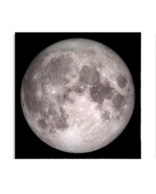 This striking poster features a high-resolution image of the full moon, showcasing its detailed craters and textured surface against a black background. The intricate details of the lunar surface are captured perfectly, making this print an ideal addition for anyone passionate about astronomy or space-themed decor.
