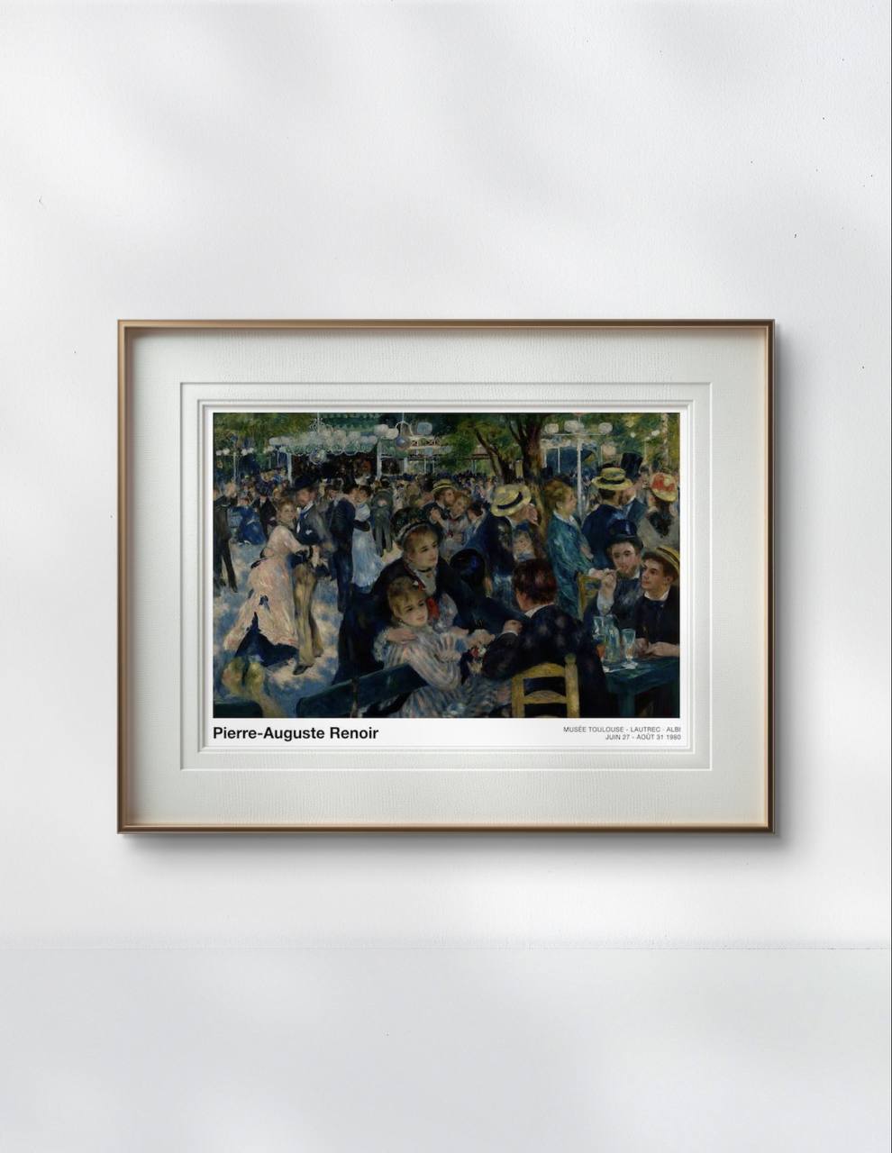 Framed exhibition poster featuring Renoir's famous dance scene. The joyful, energetic atmosphere of the painting, filled with elegantly dressed people, brings a touch of artistic flair to any room