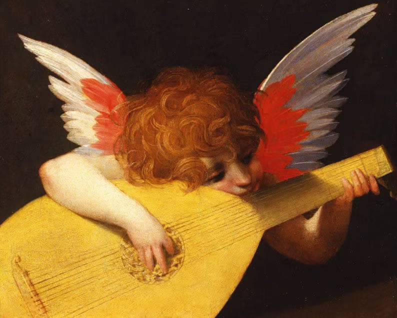 Fiorentino - Putto Playing The Lute Print Poster Wall art, Home Decor, Vintage Poste, Poster, Vintage, housewarming gift, Gifts for sister, Gifts for mom, Gifts for friends,Gifts, Art, Painting