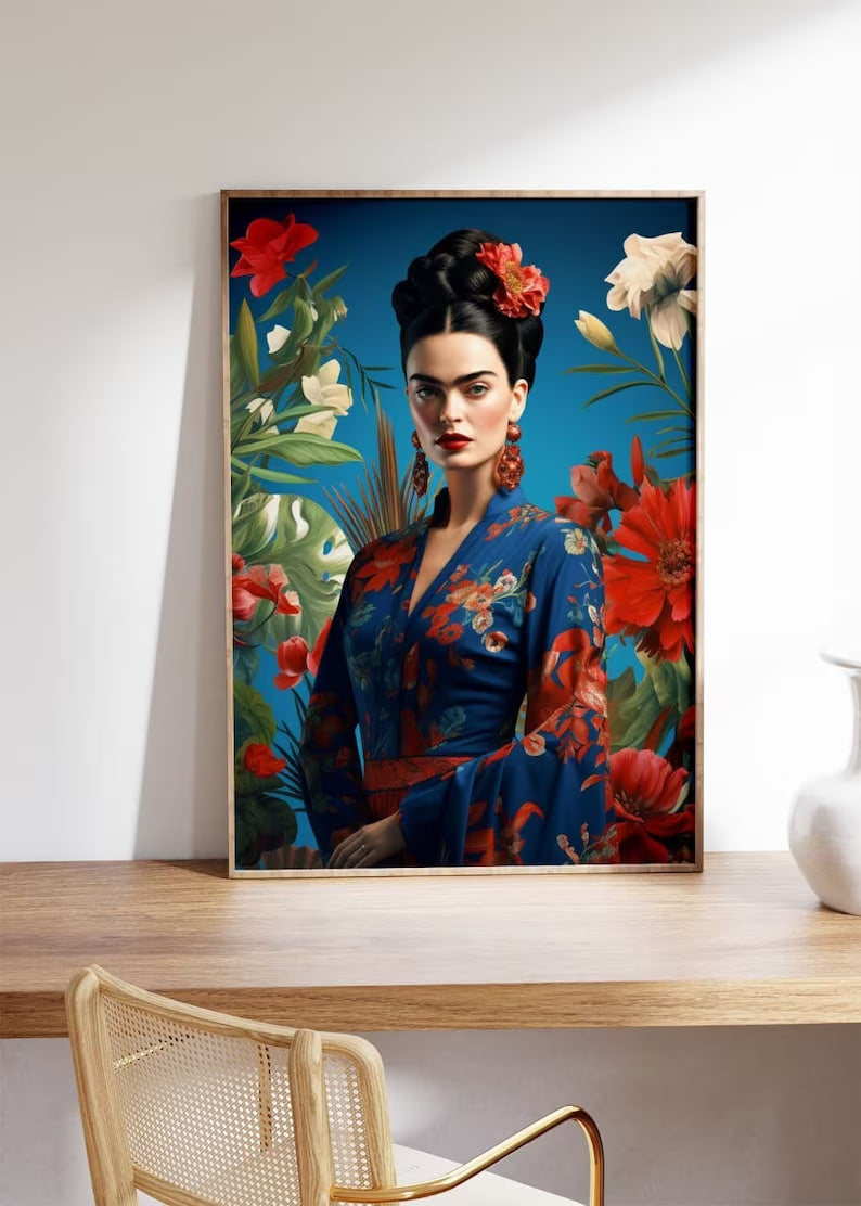 Frida Geisha Poster, Blue Frida Print, Frida kahlo Illustrations, Contemporary Artwork, Frida kahlo Poster, Large size Print, Home Decor Wall Art, Home decor, Poster, Print, Art print, Gallery Wall Art, Contemporary Art, Room decor, Painting, Fine Arts Poster, Housewarming gift, 01posterstreet, classic art, gift for mum, gift for friend.