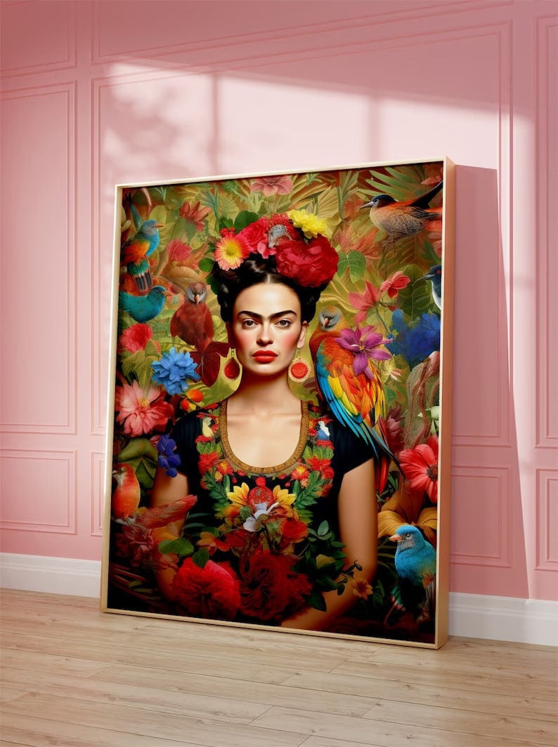 Frida's Tropical Poster, Tropical Wall Art, Vibrant Color, Floral Wall Art, Modernist Decor, Boho Mexican Art, Feminist Icon Print
