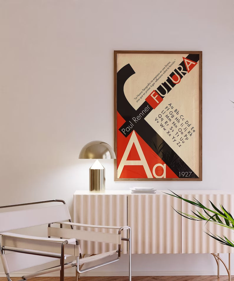 Futura Typeface Poster, Vintage Typography, Writers Poster, Readers Office Decor, Mid-Century Art, Modern Font Artwork, Paul Renner Poster