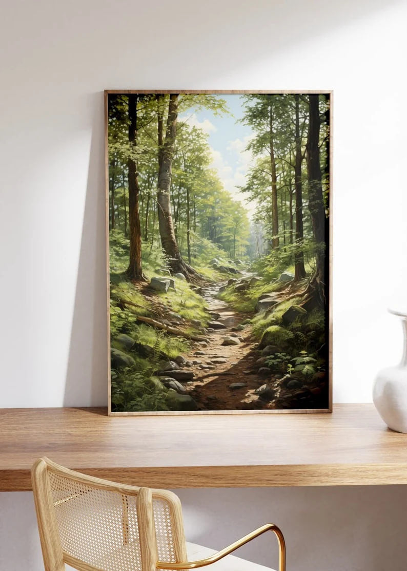 Green Forest Poster, Landscape Art Print, Vibrant Nature Scene, Classic Wall Decor, Impressionist Art, Vintage Art, large size HIGH QUALITY