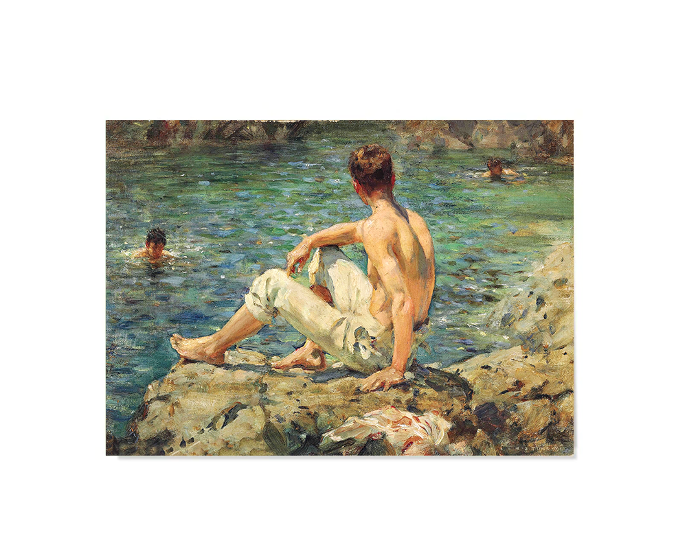 Henry Scott Tuke painting, green and gold print, Classic Art reproduction, Gay Art, Coastal decor