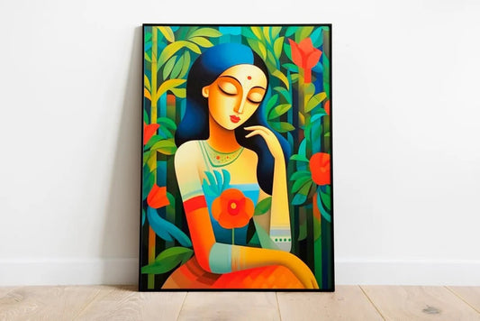 Indian Poster, Ethnic Painting, Feminist Art, Asian Art, Colorful painting, Large poster, HIGH QUALITY PRINT, Timeless Female Portrait
