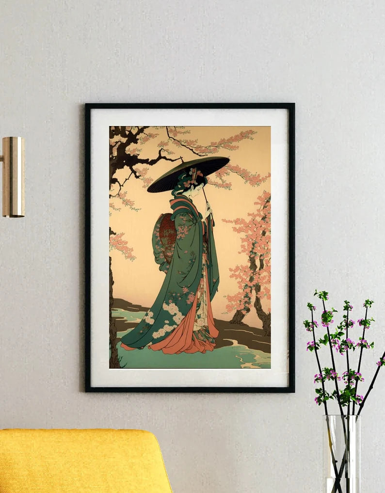 Japan Art - Woman with a parasol - Tsuchiya Koitsu Print Ukiyo-e Poster Edo Period Japan Koitsu Poster Wall Art Living Room Print