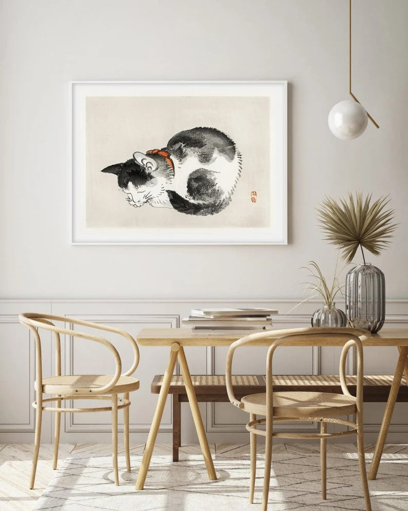 Japanese Cat Print, Watercolor Painting, Traditional Feline Art, Animal Poster, Asian Art, Classic Wall Decor, Cat Print, Vintage Artwork