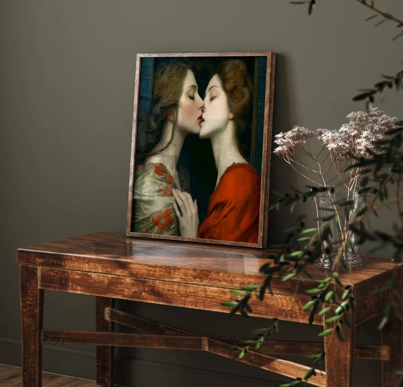 wall art, Vintage lesbian art,poster, Lesbian Kissing Art, housewarming gift, home decor, Gifts for girls, Gifts for friends, Gifts, Birthday Gifts, art print