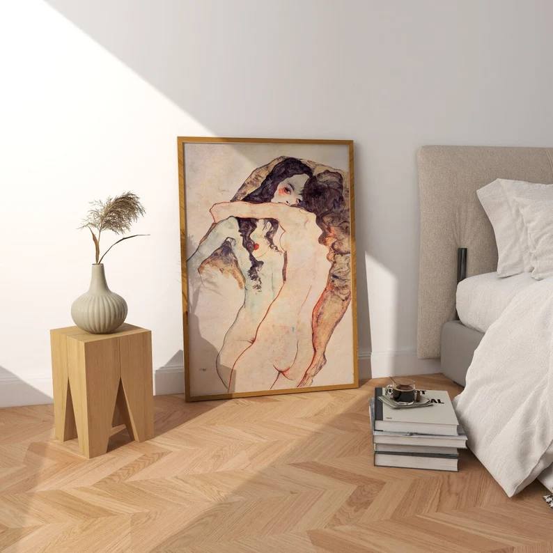 lesbian art, Lesbian print, lesbian painting, wall art gallery, housewarming gift, Egon Schiele lesbian, Gift for lesbians, rare art, Lesbian couple, baby gifts, Gifts for wife, Gifts for sister, Gifts for mom, Gifts for husband, Gifts for girls