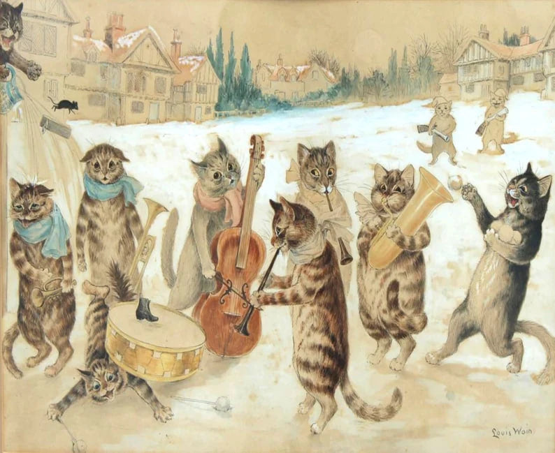 Louis Wain Carol Singing Cats Print Poster Wall art, Home Decor, Vintage Poste, Poster, housewarming gift, Gifts for sister, Gifts for mom, Gifts for girls, Gifts for friends,Gifts