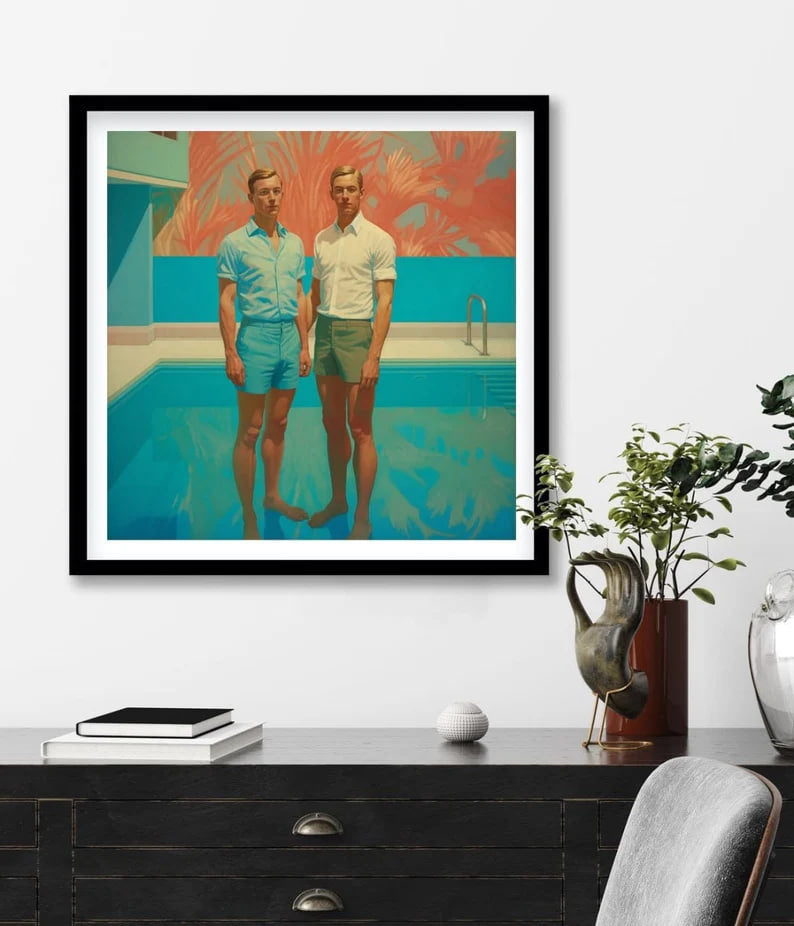 Miami Pool Gay Party Poster, 80's Gay Print, Retro Florida Beach Art, Tropical Wall Art, Pop Art Print, Retro City Print, Vintage Gay Decor