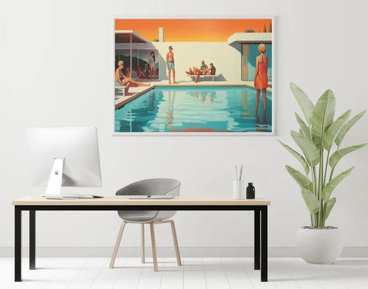 Miami Pool Party Poster, 80's Painting, Retro Florida Beach Art, Tropical Wall Art, Pop Art Print, Retro City Print, Vintage Poster Decor