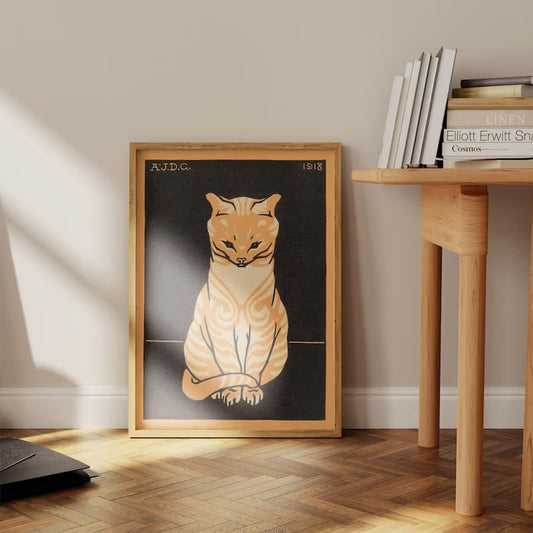 Wall art, Vintage Poste, poster, housewarming gift, Gifts for sister, Gifts for mom, Gifts for girls, Gifts for friends, Gifts, Orange Cat Samurai Print, Japanese Orange Cat, Sitting Tabby Cat, Orange Cat Gift