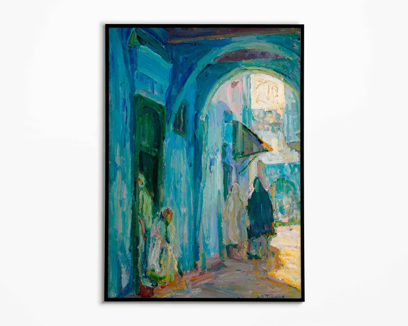 PRINTABLE Vintage Tangier Landscape Oil Painting | Arabic Cityscape Wall Art | Moroccan Prints Digital Download