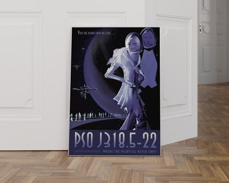 PSO J318.5-22 Retro NASA Poster: Vintage Nightlife in Space, Celestial Wall Art, Sci-Fi Art, Vintage Astronomy Print, Galactic Dancer Poster