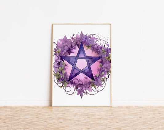 Pentagram Posters, Green and Light Purple, Nature Inspired Wall Art, Spiritual Decor, Mystic Prints, HIGH QUALITY POSTER, Vintage style Art, Wall art, Vintage Poste, poster, housewarming gift, Gifts for sister, Gifts for mom, Gifts for girls, Gifts for friends,art, Halloween Poster, Witches Circle, Pagan Decor, Witch Poster, Pentagram