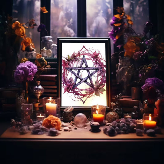 Pentagram Posters, Green and Light Purple, Nature Inspired Wall Art, Spiritual Decor, Mystic Prints, HIGH QUALITY POSTER, Vintage style Art, Wall art, Vintage Poste, poster, housewarming gift, Gifts for sister, Gifts for mom, Gifts for girls, Gifts for friends,art, Halloween Poster, Witches Circle, Pagan Decor, Witch Poster, Pentagram