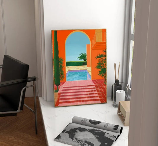 Pool Poster, 80's Painting, Swimming Pool Poster, Tropical Wall Art, Vibrant Pop Art Print, Retro City Print, Vintage Poster, Colorful Decor