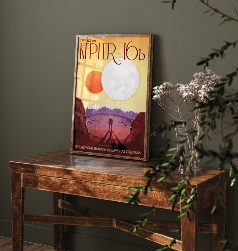 Relax on Kepler-16b: NASA Space Vacation Poster, Exoplanet Painting, Celestial Wall Art, Sciencie Retreat, Astronomical Home Decor, NASA Art
