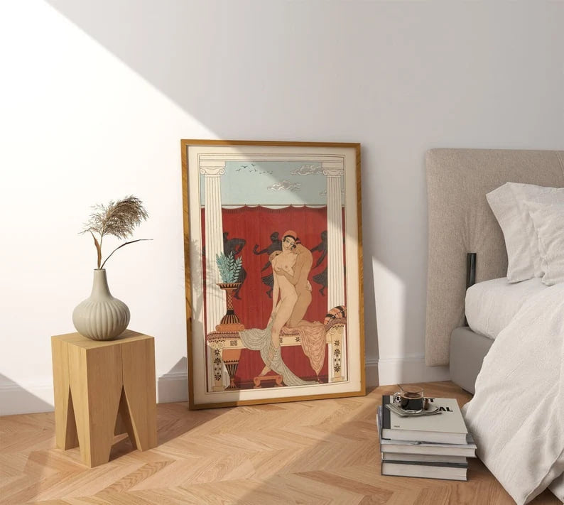 Romantic Mystical Art, Vintage Queer Romance, Lesbian Lovers Poster, Vintage Artwork, Retro Love Illustration, Mystical Lesbian, Egypt Art