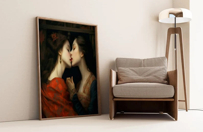 wall art, Vintage lesbian art,poster, Lesbian Kissing Art, housewarming gift, home decor, Gifts for girls, Gifts for friends, Gifts, Birthday Gifts, art print
