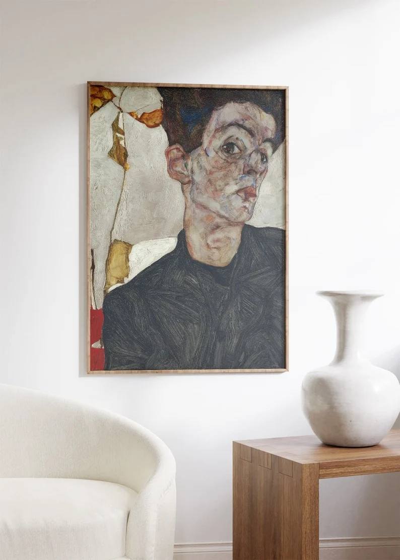 vintage poster, gallery wall, famous art, egon schiele art, egon schiele poster, rare egon schiele, Famous artist, portrait of schiele, beige brown, baby gifts, Gifts for wife, Gifts for sister, Gifts for mom, Gifts for husband, Gifts for girls, Gifts for children, Gifts for girlfriend