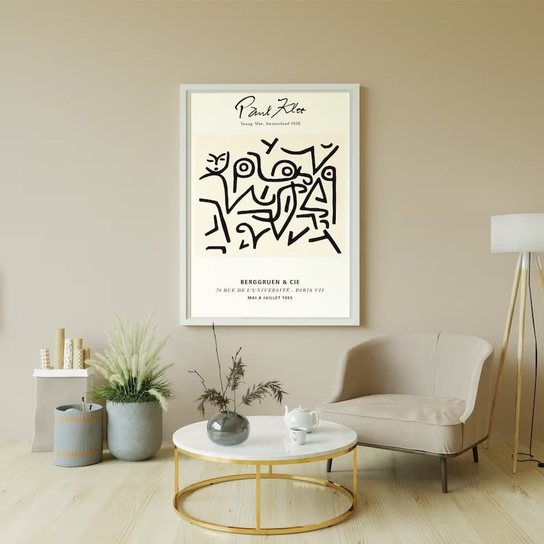 Surreal Print, Paul Klee Exhibition Poster, Minimalist Lines, Abstract Art Print, Gallery-Worthy Decor, Black and White Art, Home Decoration