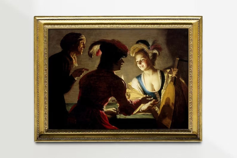 The Matchmaker Poster "The Procuress", Baroque Art Print, Vintage Wall Decor, Sensual Woman painting, Lustful Artwork, Art of Libertinage
