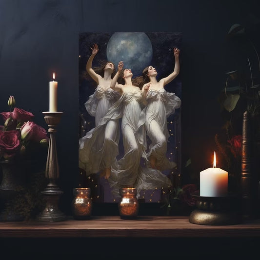 Three Witches poster, white witches print, dark wall art, gothic home decor, witchcraft, wiccan art |HIGH QUALITY POSTER| Vintage poster