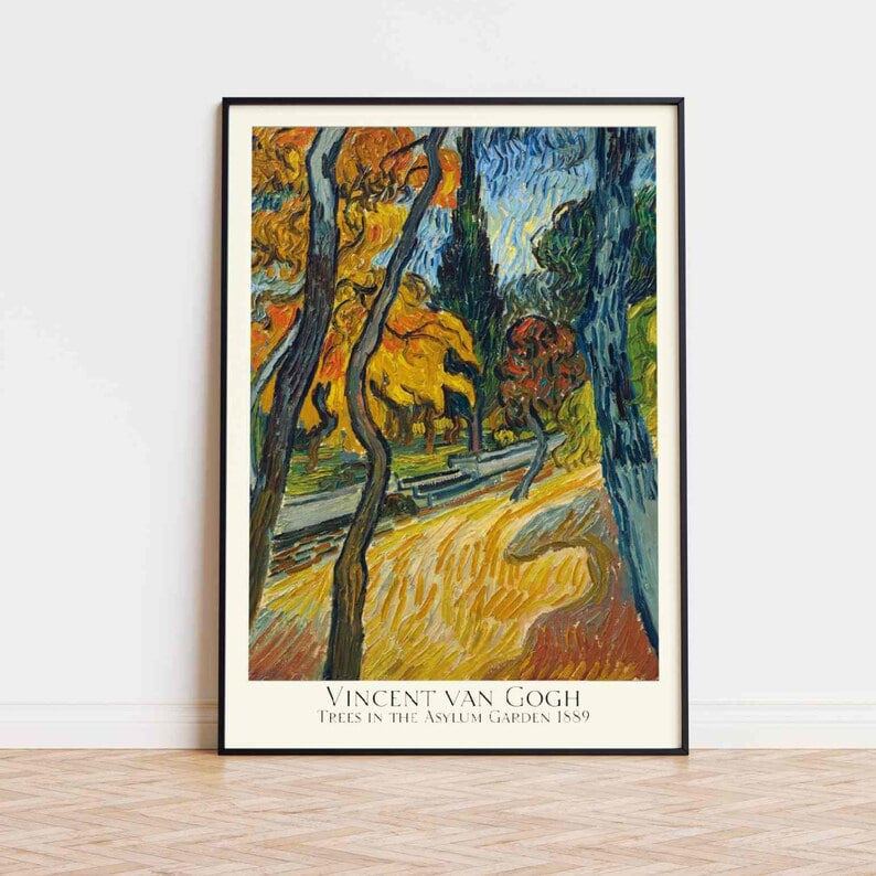 VINCENT VAN GOGH - Trees In The Asylum Garden - painting Poster Print Aesthetics Wall Art