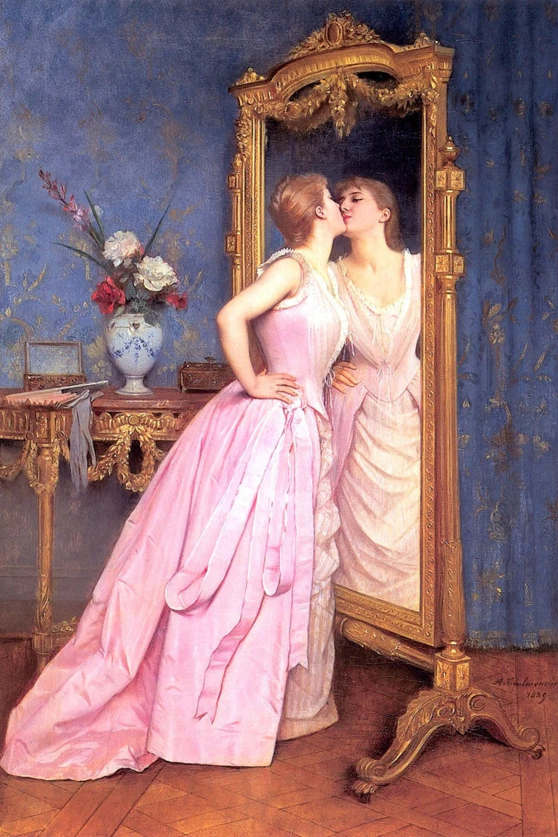 Vanity By Auguste Toulmouche Print Poster Wall art, Home Decor, Vintage Poste, Poster, housewarming gift, Gifts for sister, Gifts for mom, Gifts for girls, Gifts for friends,Gifts, Dark