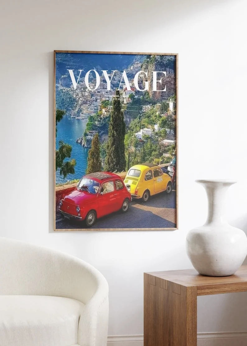Vintage Car Poster, Vintage VOYAGE Cover, Landscape Wall Art, Retro Travel Poster, Nostalgic Artwork, Classic Automobile Print, Antique Car Wall art, Vintage Poste, poster, housewarming gift, Gifts for sister, Gifts for mom, Gifts for girls, Gifts for friends, Gifts