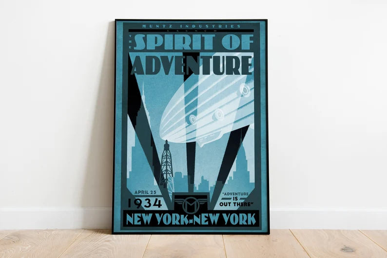 Vintage Film Poster, Spirit of Adventure in Blue, Pixar Movie Poster, Anime Wall Decor, Vintage Home Decor, Kids' Room Decor, Gift Idea