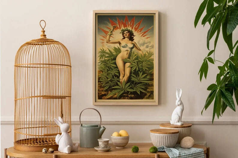 Weed Poster, weed, wall art, vintage poster, vintage drugs, stars wars, Retro Girl Print, Retro Cannabis, Princess Leia, marijuana, marihuana, home decor, Gifts, Cannabis Print, cannabis, art print, 420