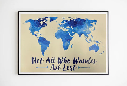 Watercolor World Map, Neutral color, vintage botanical print, - HIGH QUALITY- World Map wall art, blue navy world map, room decor poster