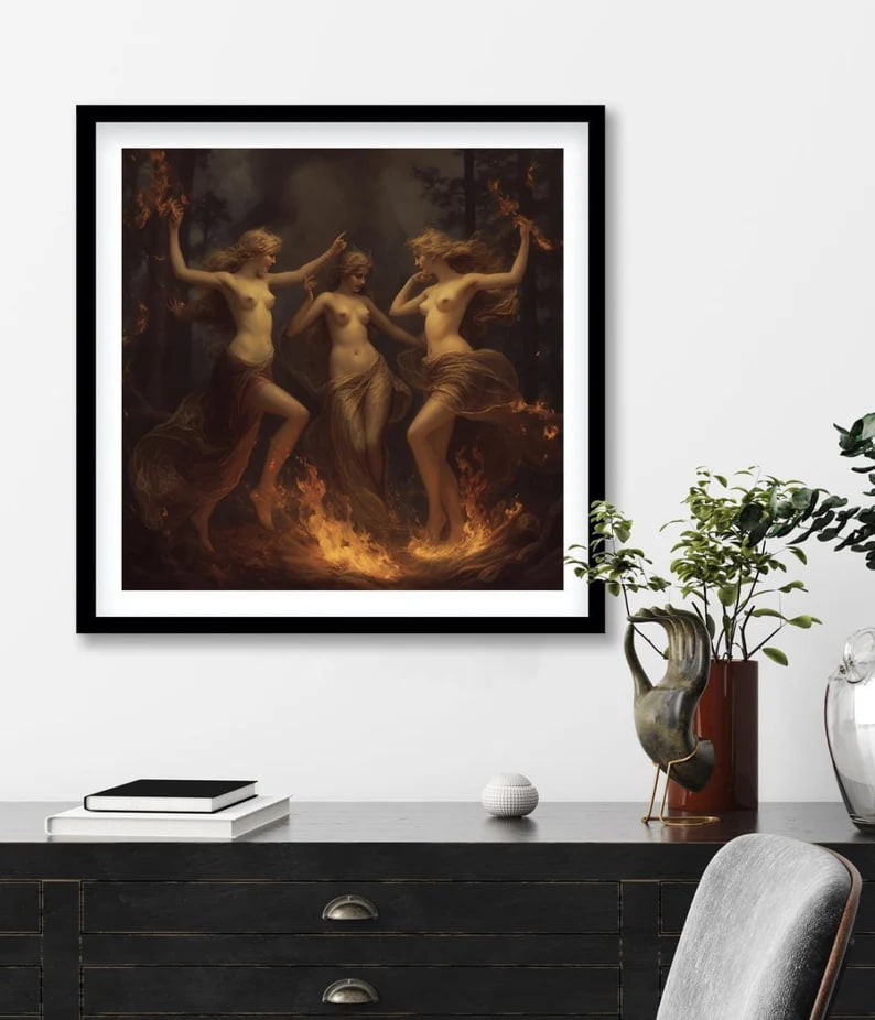 Wall art, Vintage Poste, poster, housewarming gift, Gifts for sister, Gifts for mom, Gifts for girls, Gifts for friends,art, Halloween Poster, Witches Circle, Pagan Decor, Witch Poster, Wiccan Art